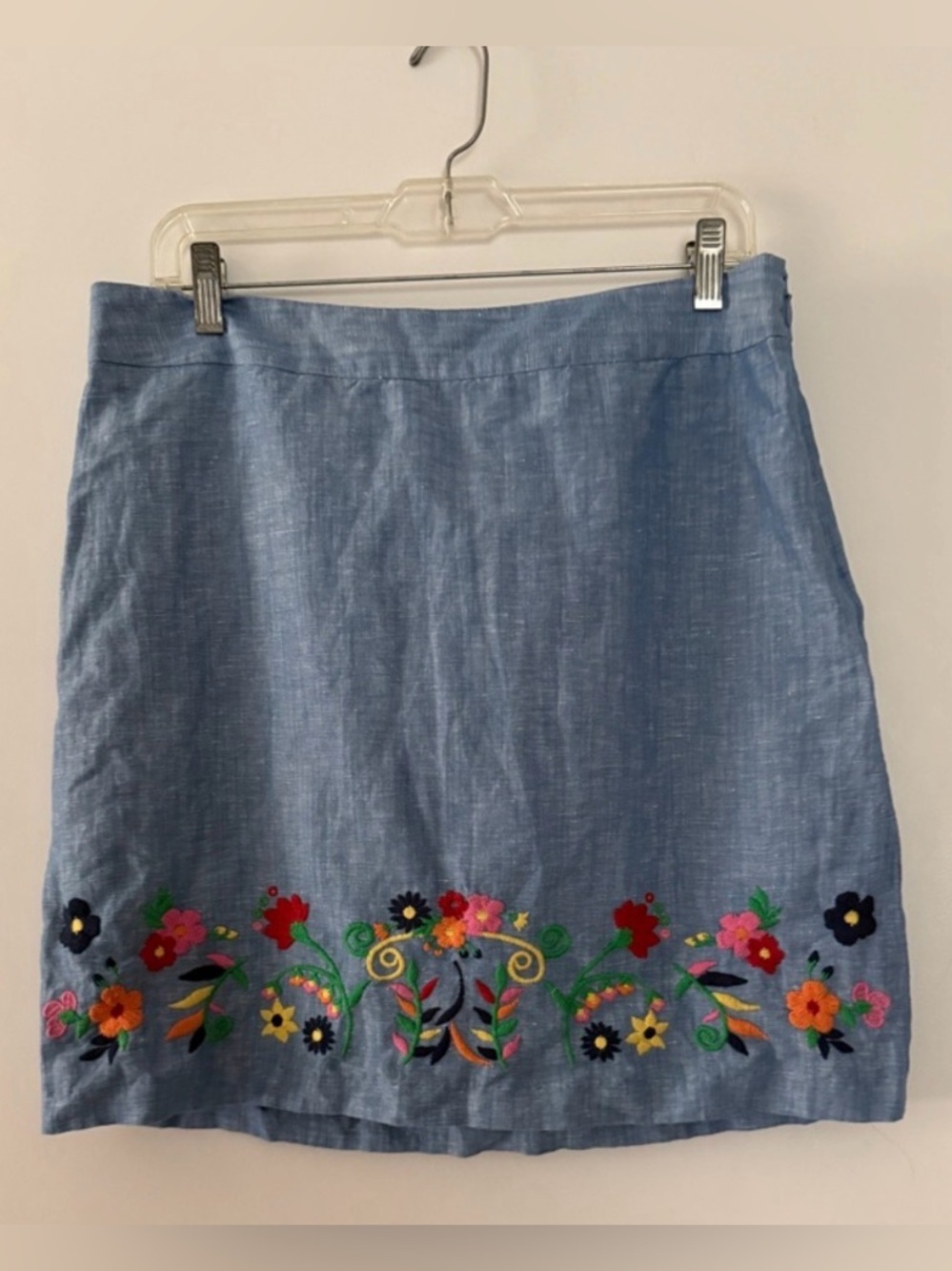 TALBOTS SIZE 8 EMBROIDERED LINEN A-LINE SKIRT - Excellent Condition